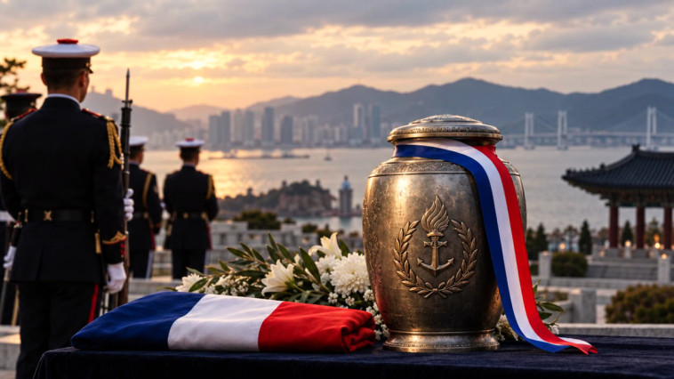 À Busan, une cérémonie a eu lieu pour inhumer les cendres d'un vétéran français de la guerre de Corée