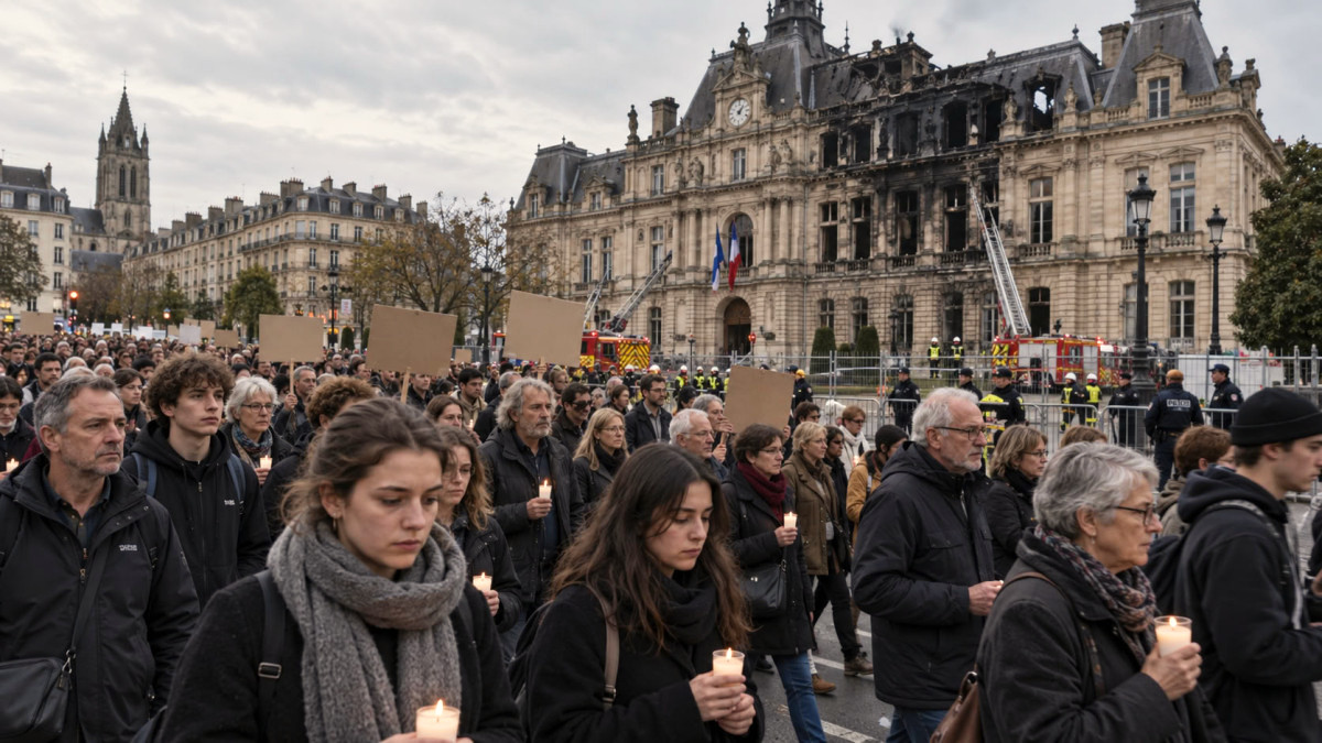 À Limoges, 7 000 personnes ont défilé après l'incendie de l'hôtel de ville en marge du 17 octobre