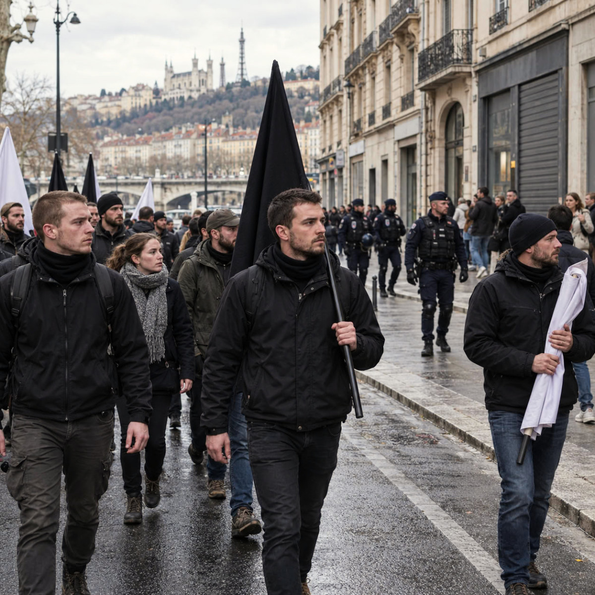 À Lyon, des militants d'ultradroite défilent malgré l'interdiction des attroupements après un rassemblement de soutien aux commerçants