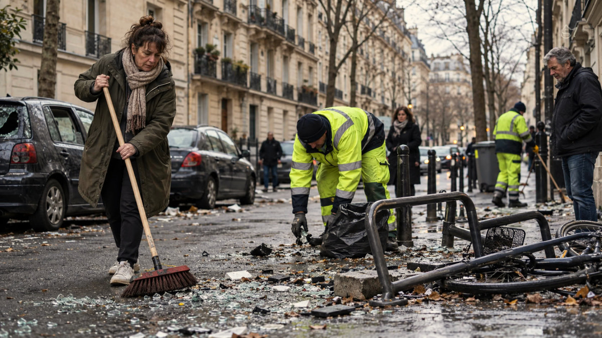 Après les violences du 17 octobre, des riverains de Paris, Lyon et Limoges remettent les rues en état